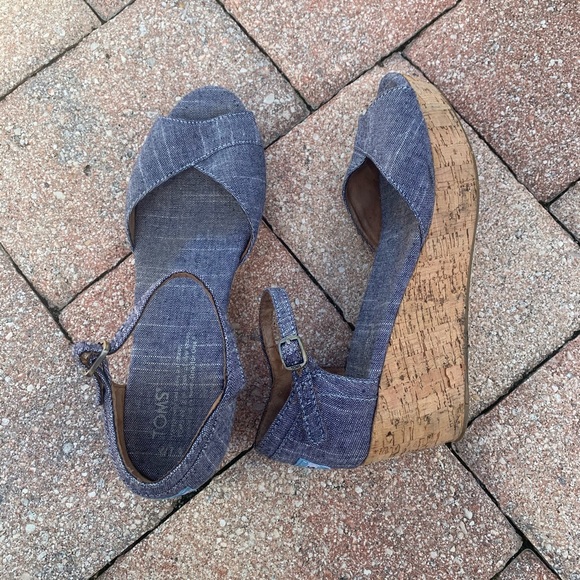 Toms Shoes - Tom’s Denim Cork Ankle Strap Platform Wedges!
